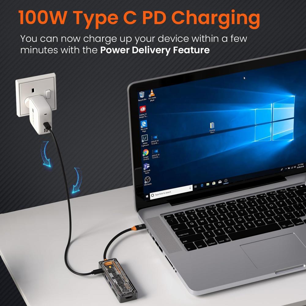 Portronics MPort View Two 6-in-1 USB Type-C Hub Dock,100 W Type-C PD&Data, USB 3.0 SuperSpeed