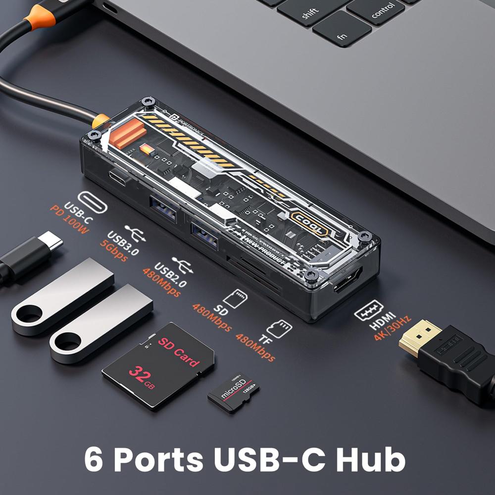 Portronics MPort View Two 6-in-1 USB Type-C Hub Dock,100 W Type-C PD&Data, USB 3.0 SuperSpeed