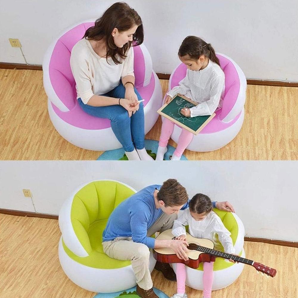 Kids Inflatable Sofa Chair With Backrest & Foot Air Pump (1 Set 85X74 Cm Approx) - Color: Mix