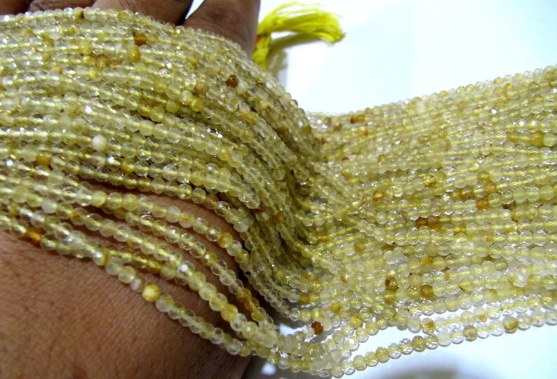 Natural Golden Rutilated Quartz 2.5mm Rondelle Faceted Beads 13 Inches Long