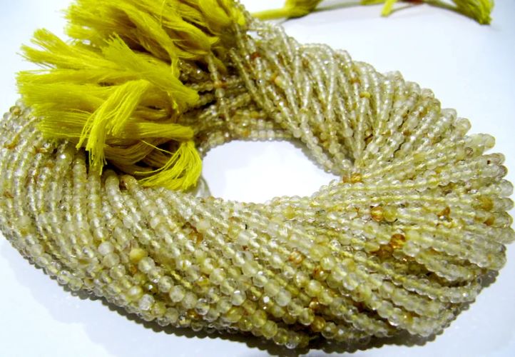 Natural Golden Rutilated Quartz 2.5mm Rondelle Faceted Beads 13 Inches Long