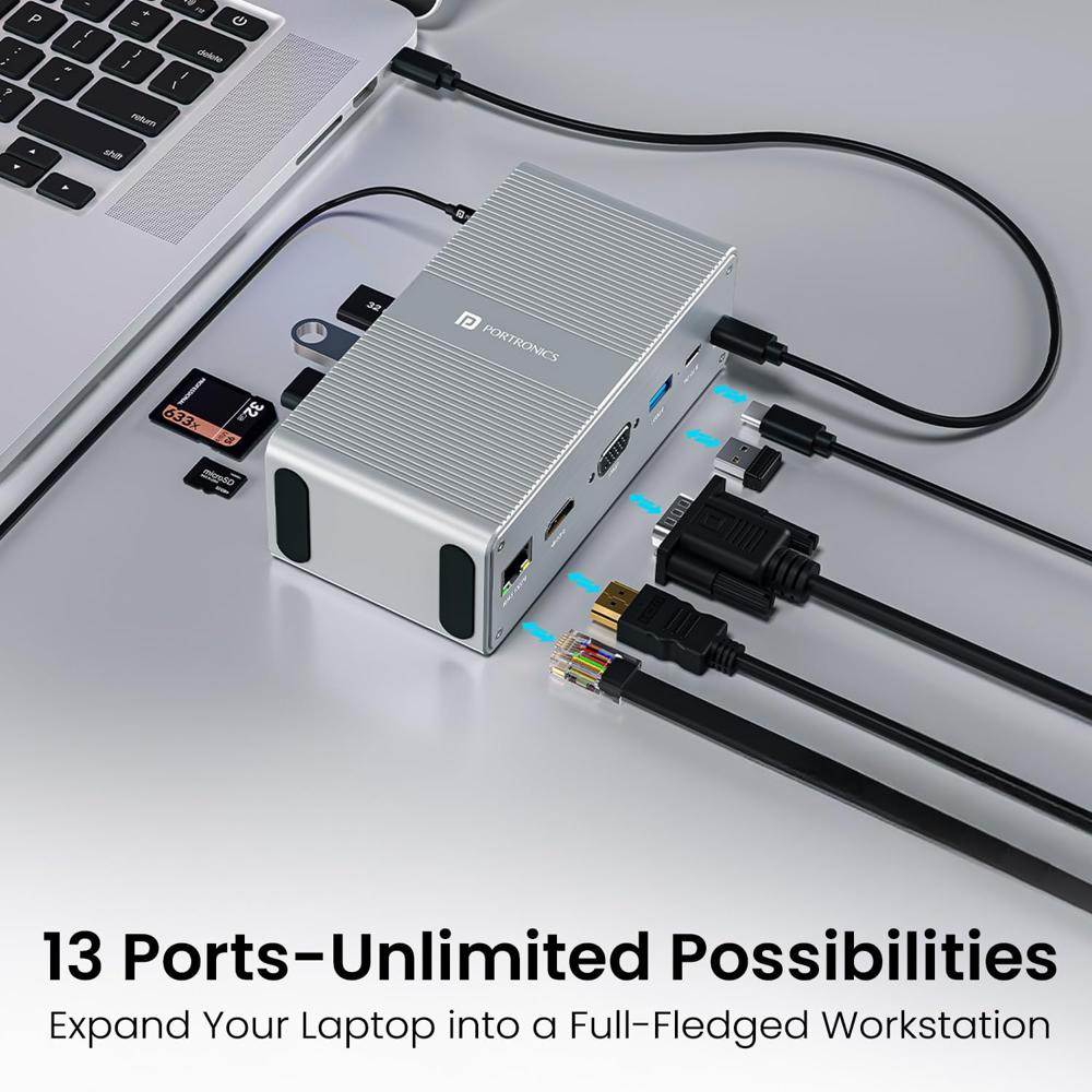 Portronics Mport Vault 13-in-1 USB-C Metal Docking Station, 100W PD Charging, 4K@30Hz