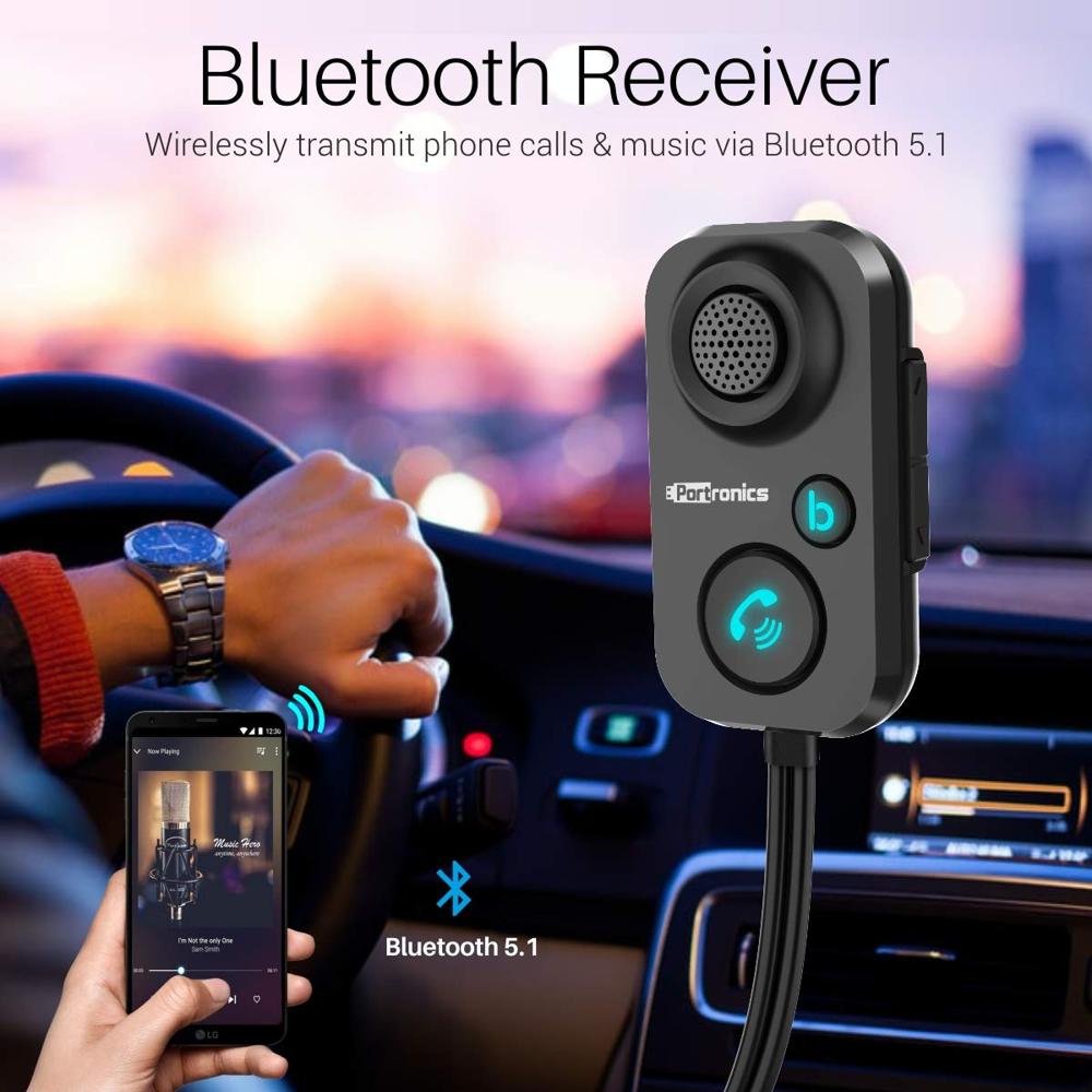 Portronics AUTO 12 in-Car Bluetooth Receiver for Handsfree Calling, Music System, Supports All Smartphones
