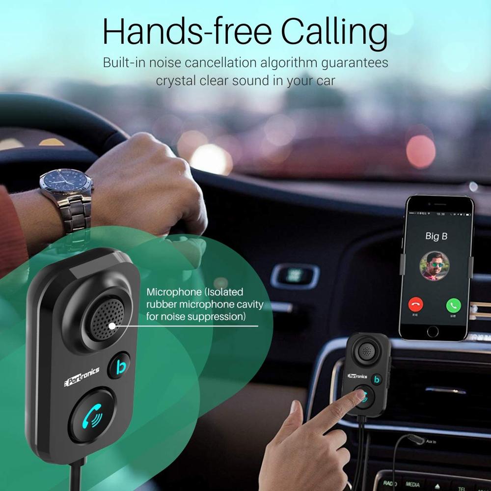Portronics AUTO 12 in-Car Bluetooth Receiver for Handsfree Calling, Music System, Supports All Smartphones
