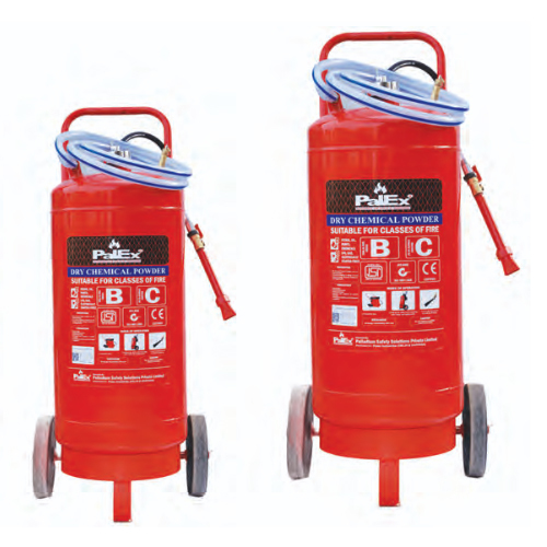 ABC Dry Chemical Powder Trolley Fire Extinguisher - Mild Steel, 25 kg, Red | Epoxy Polyester Coated, IS 10658/ISO 9001 Certified, 4-7m Discharge Range