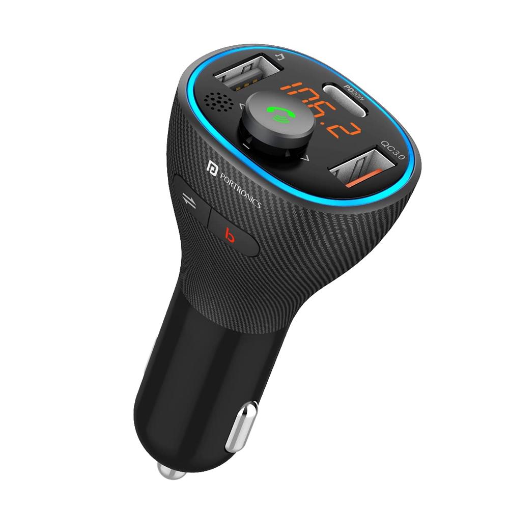 Portronics Auto 15 Bluetooth - Fmtransmitter In-car Radio Adapter For Hands-free Calling, Music - Color: Black