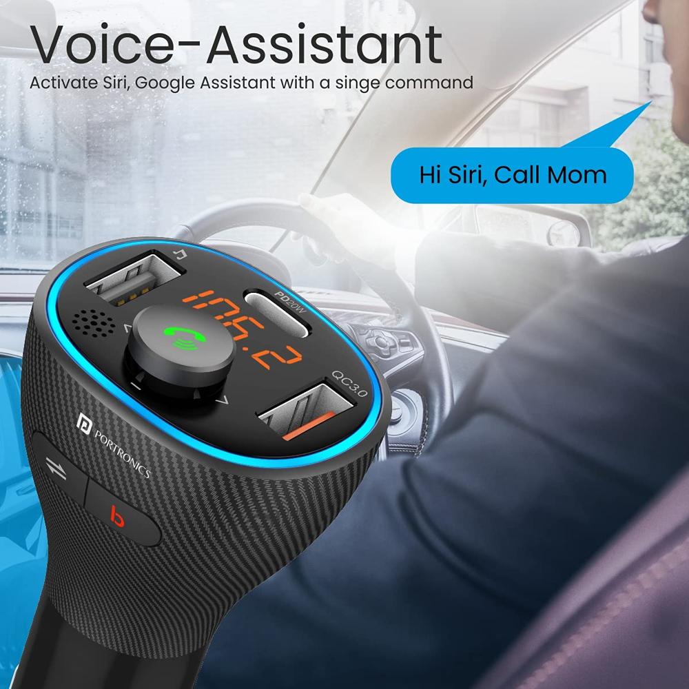 Portronics Auto 15 Bluetooth - FMTransmitter in-Car Radio Adapter for Hands-Free Calling, Music