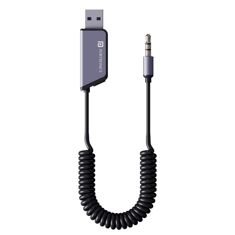 Portronics Auto 21 Car Bluetooth Receiver with Hands-Free Calling, Playing Music, 85 cm Coiled Cable