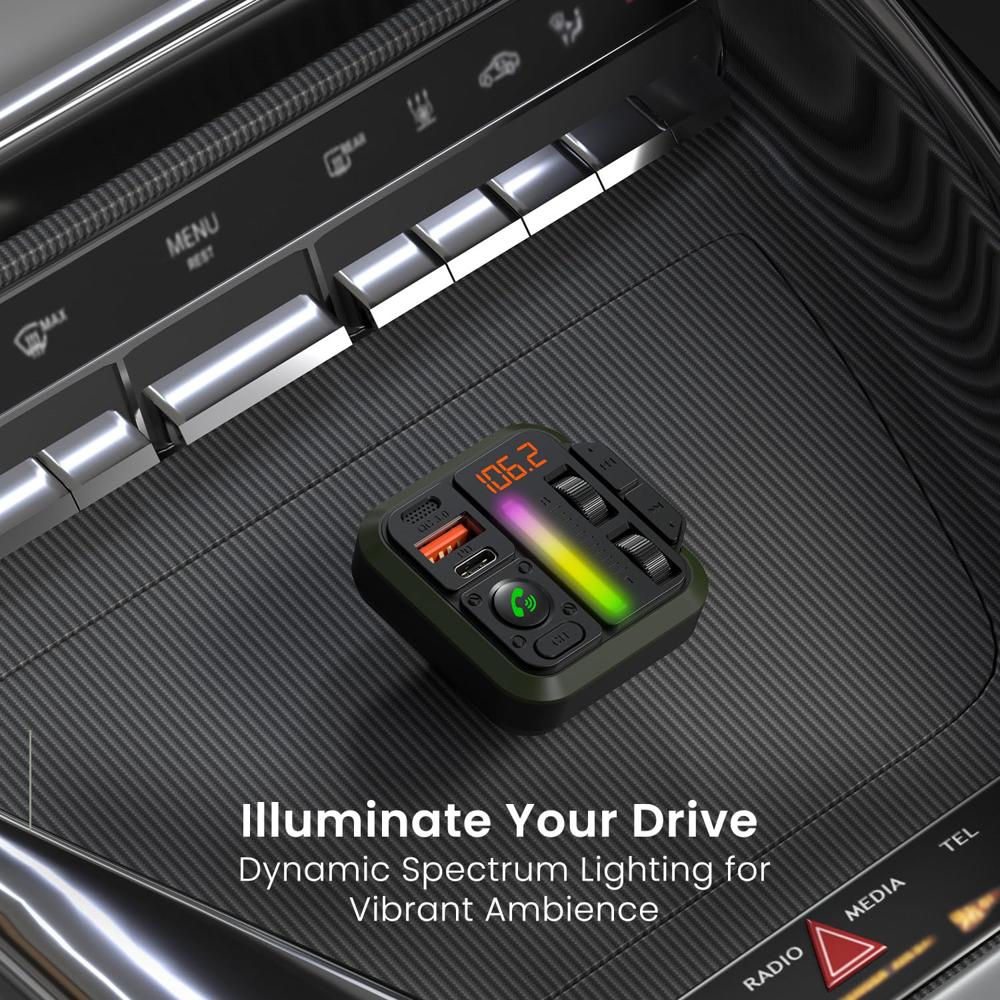 Portronics Auto 22 Car Bluetooth Receiver with Hands-Free Calling & Music, 20W Type-C PD, 18W USB Fast Charging, Bass & Treble