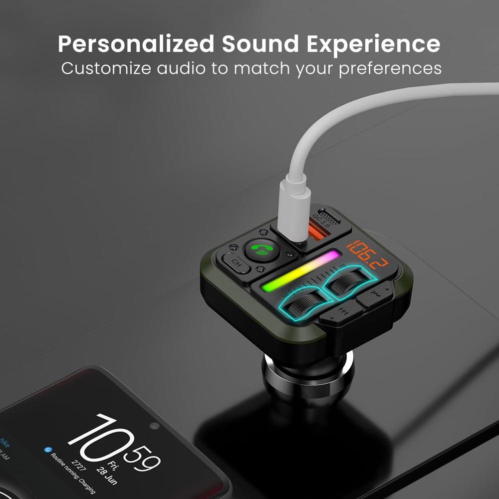 Portronics Auto 22 Car Bluetooth Receiver with Hands-Free Calling & Music, 20W Type-C PD, 18W USB Fast Charging, Bass & Treble