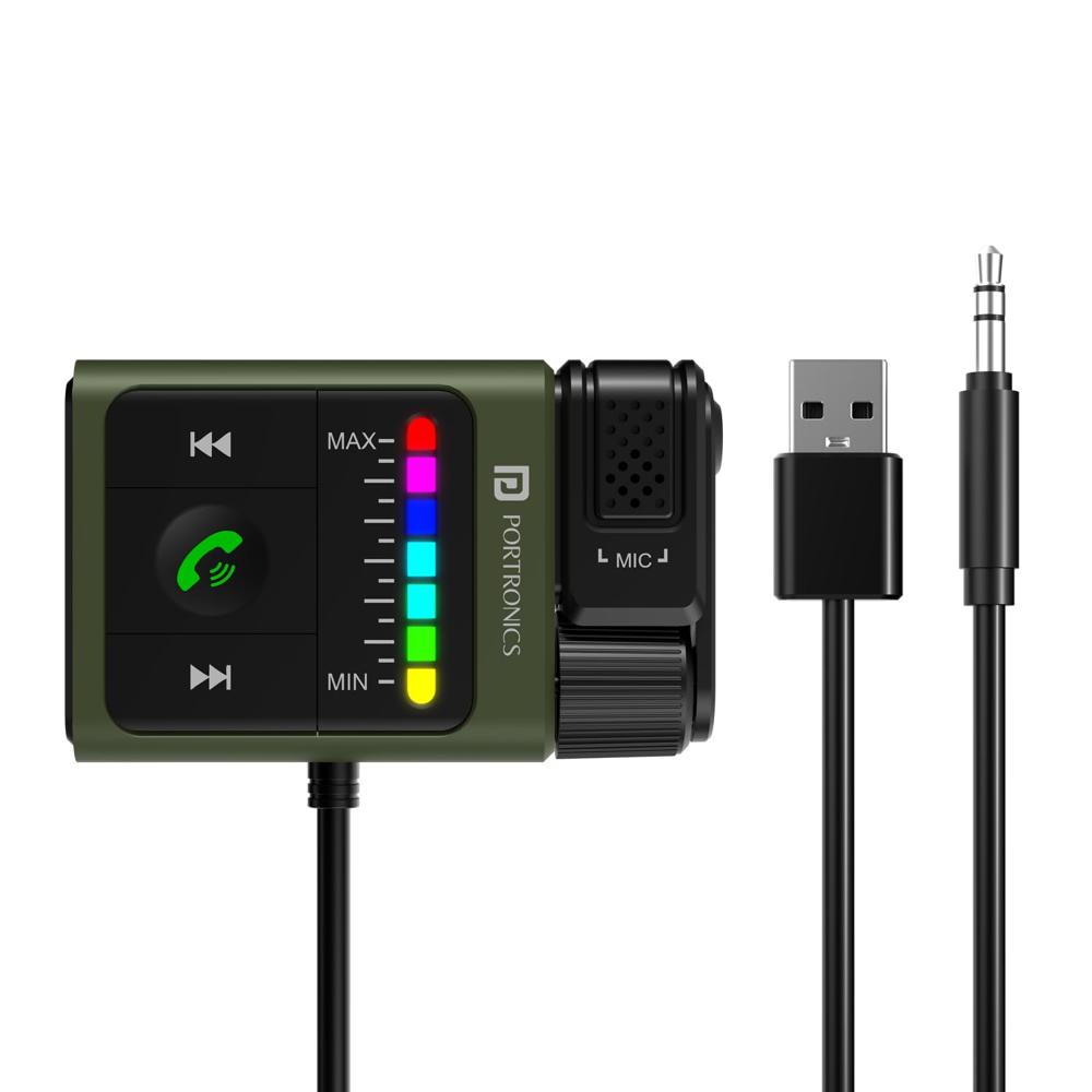 Portronics Auto Tune Car Bluetooth Receiver with Hands-Free Calling, Playing Music,