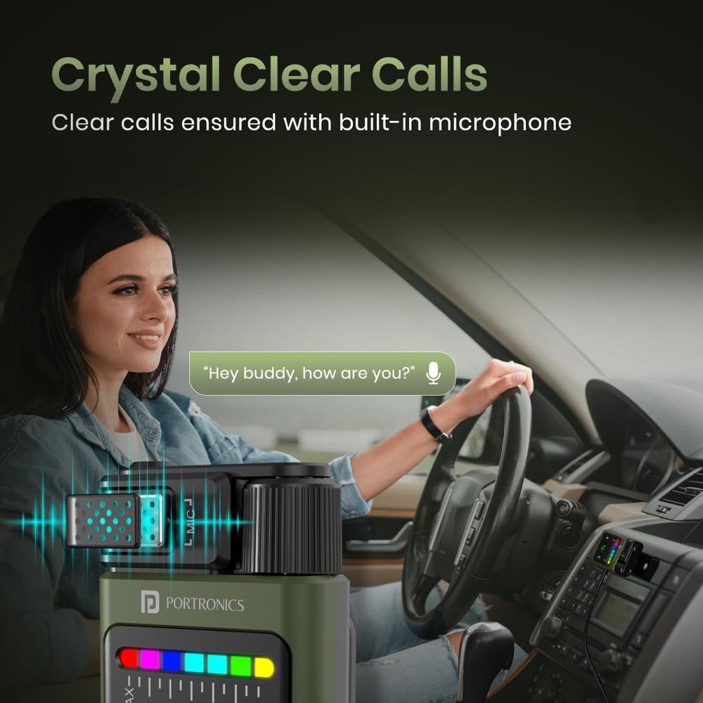 Portronics Auto Tune Car Bluetooth Receiver with Hands-Free Calling, Playing Music,