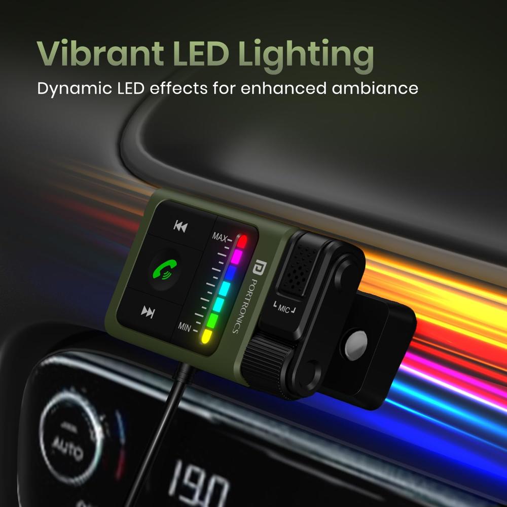 Portronics Auto Tune Car Bluetooth Receiver with Hands-Free Calling, Playing Music,