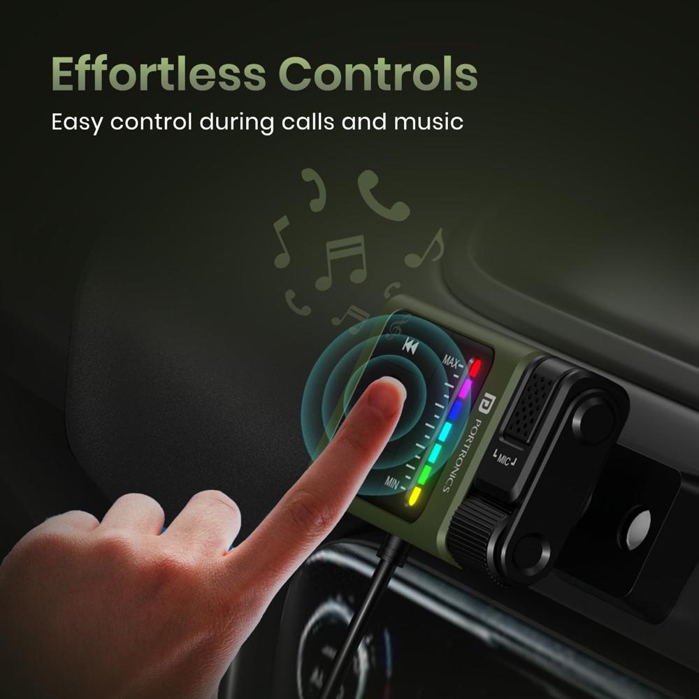 Portronics Auto Tune Car Bluetooth Receiver with Hands-Free Calling, Playing Music,