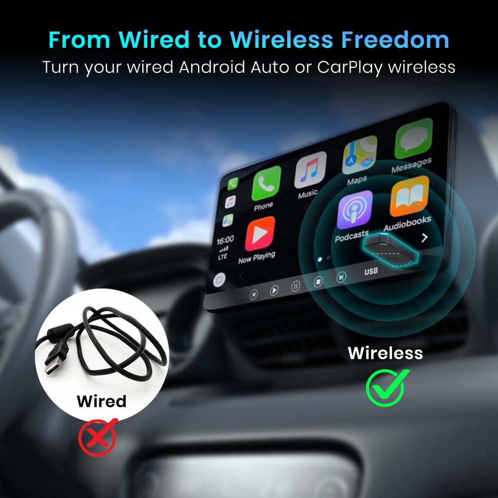 Portronics Tune, 2-in-1 Wireless Car Receiver, Converts Wired Auto Android & CarPlay to Wireless, Bluetooth Connectivity, Only for