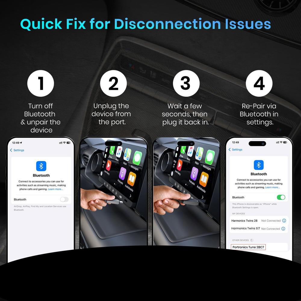 Portronics Tune, 2-in-1 Wireless Car Receiver, Converts Wired Auto Android & CarPlay to Wireless, Bluetooth Connectivity, Only for