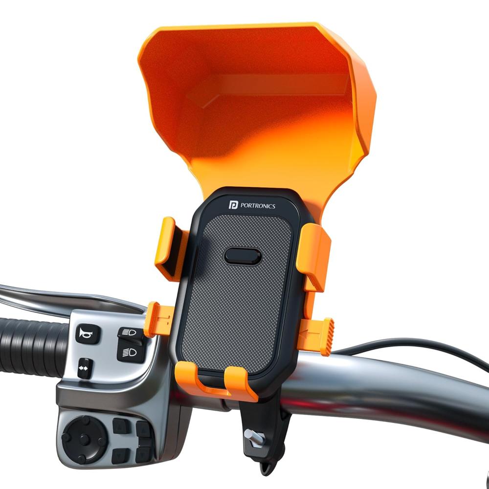 Portronics Mobike 4 Plus Handlebar Mount Mobile Holder With Sunshade & Light Rain Prote - Color: Black