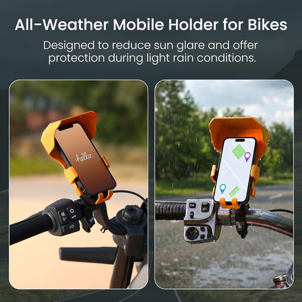 Portronics Mobike 4 Plus Handlebar Mount Mobile Holder with Sunshade & Light Rain Prote
