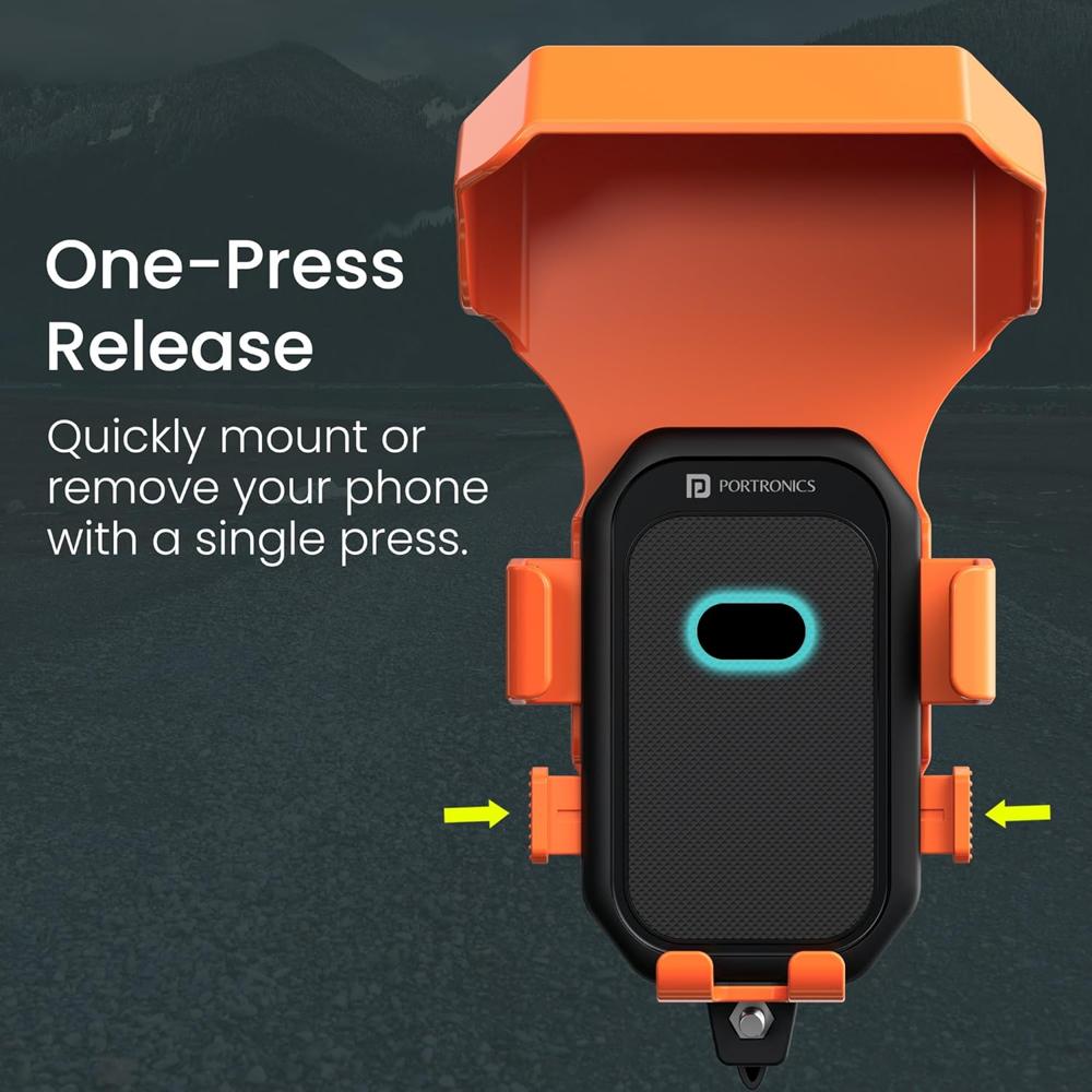 Portronics Mobike 4 Plus Handlebar Mount Mobile Holder with Sunshade & Light Rain Prote