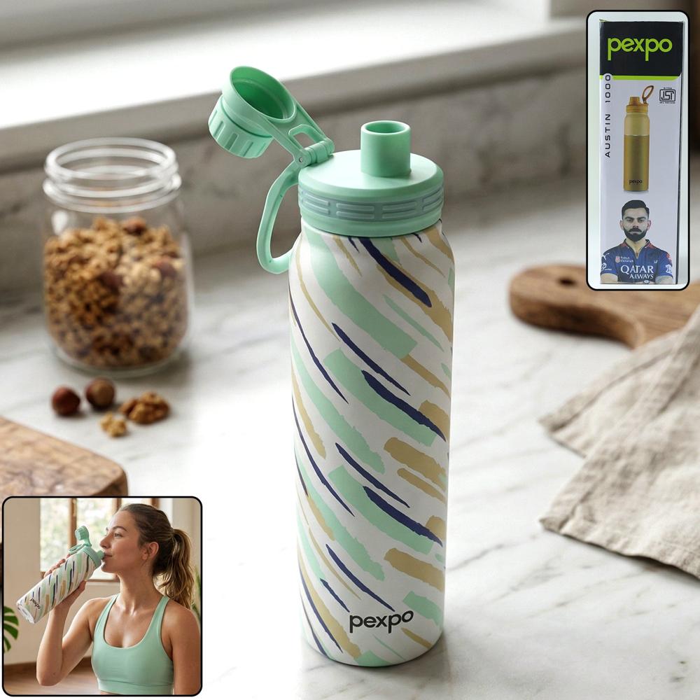 Pexpo Austin Art Stainless Steel Water Bottle 1000 Ml (1 Pc) - Color: Mix