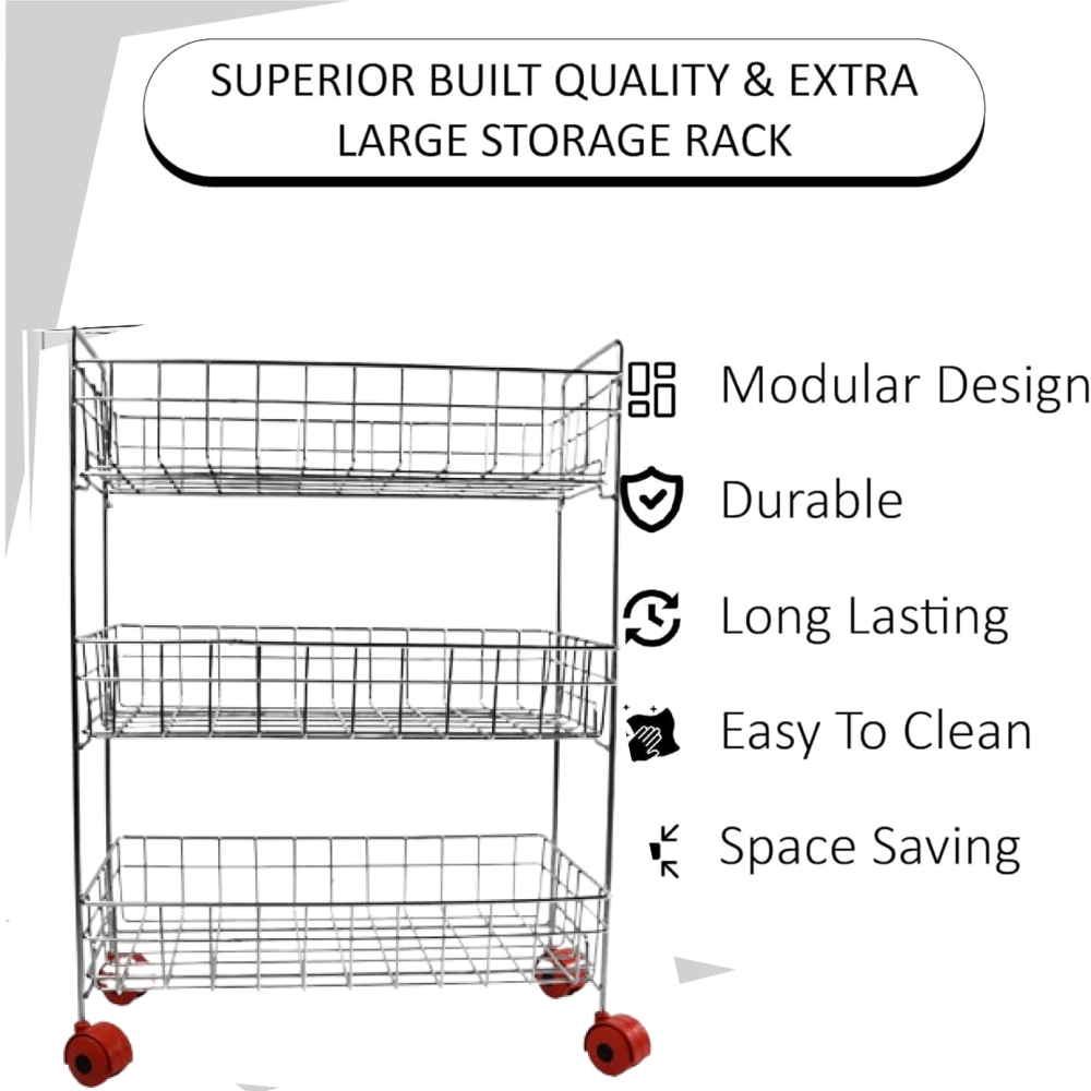 3-tier Stainless Steel Kitchen Trolley - Color: Mix