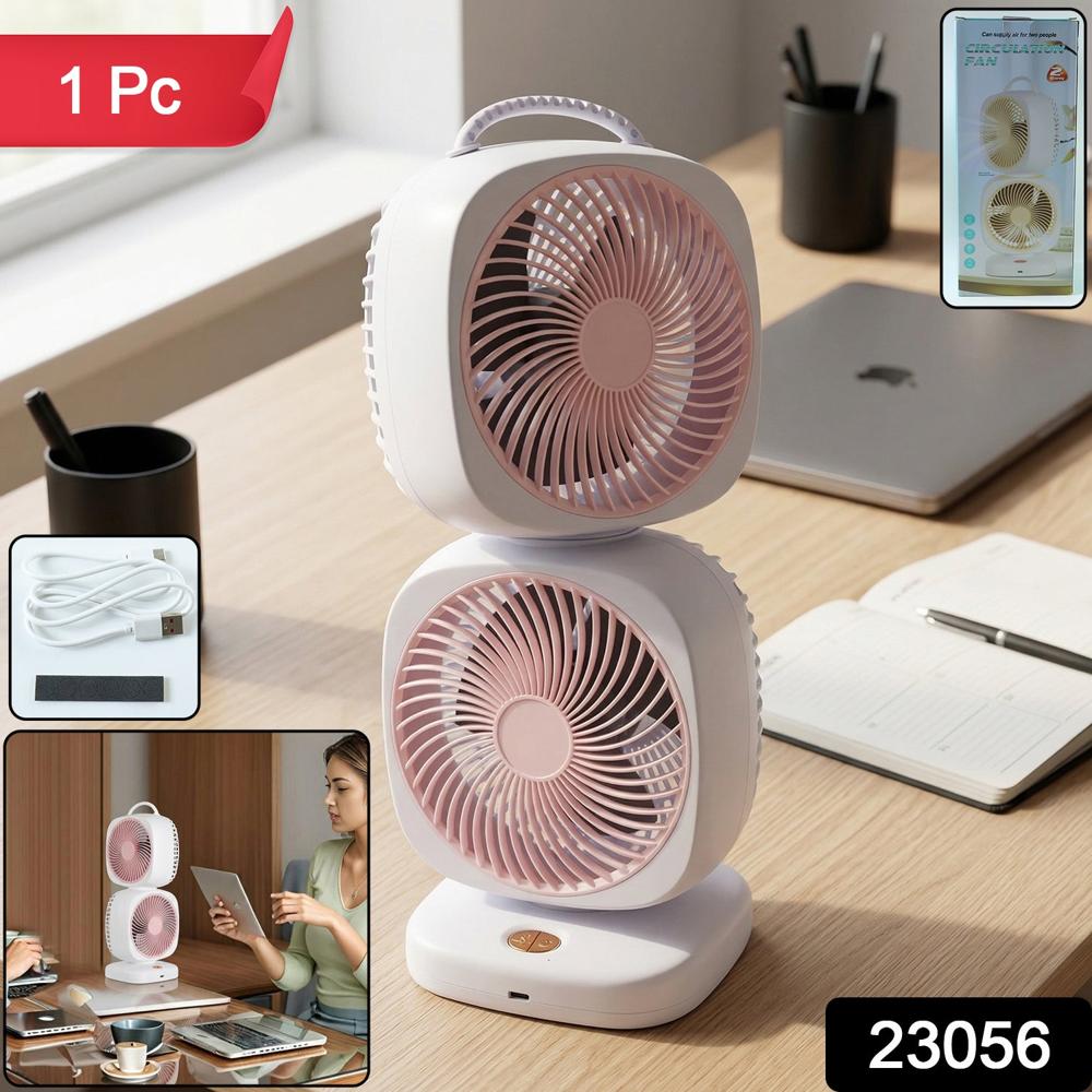 Portable Dual Head Usb Rechargeable Table Fan (1 Pc) - Color: Mix