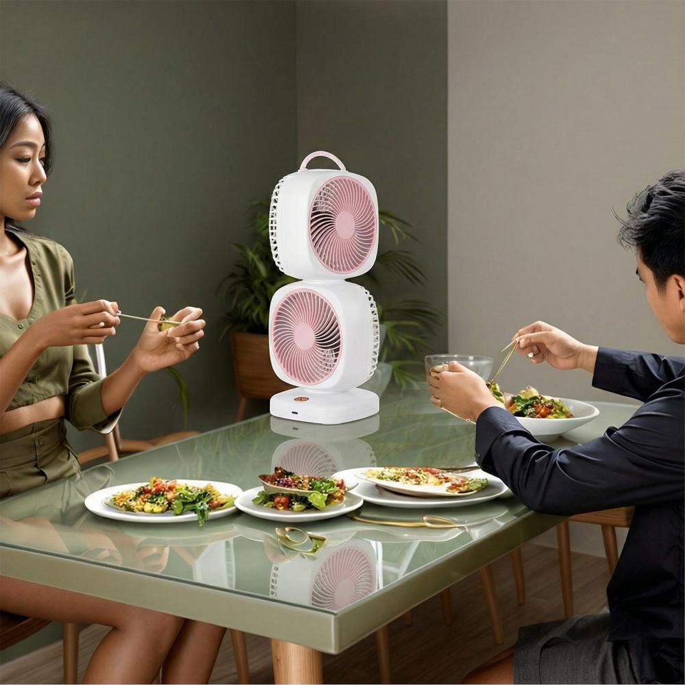 Portable Dual Head USB Rechargeable Table Fan (1 Pc)