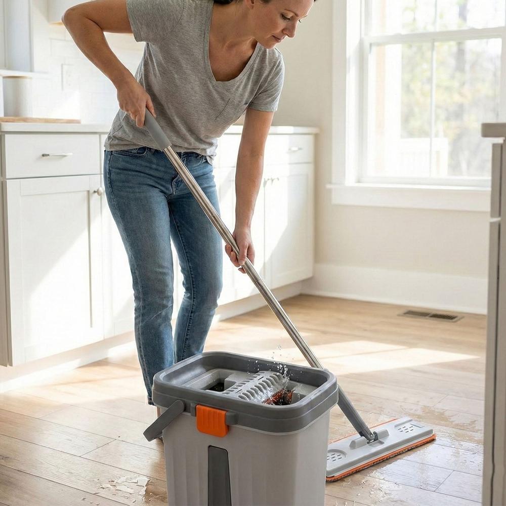 Small Size Multipurpose Flat Mop Cleaning Bucket Set - Color: Mix