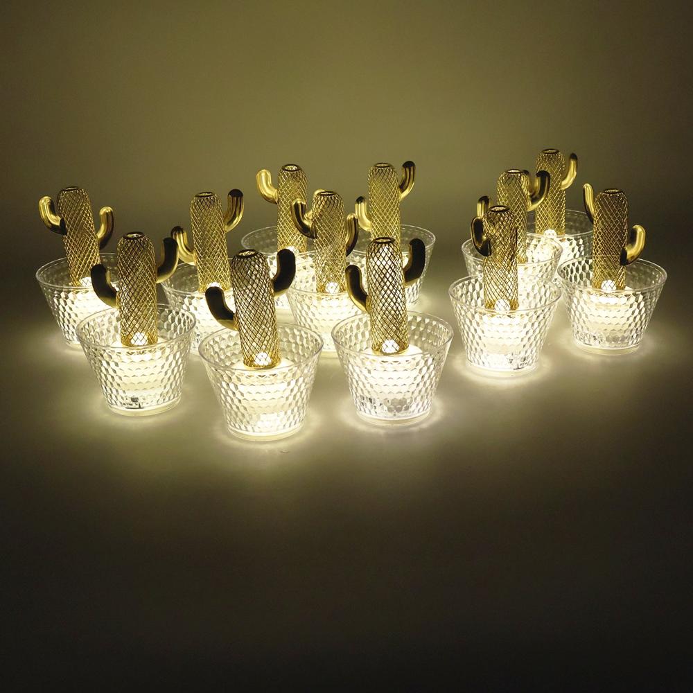 Decorative Cactus Shape Led Tealight Candles (12 Pc) - Color: Mix