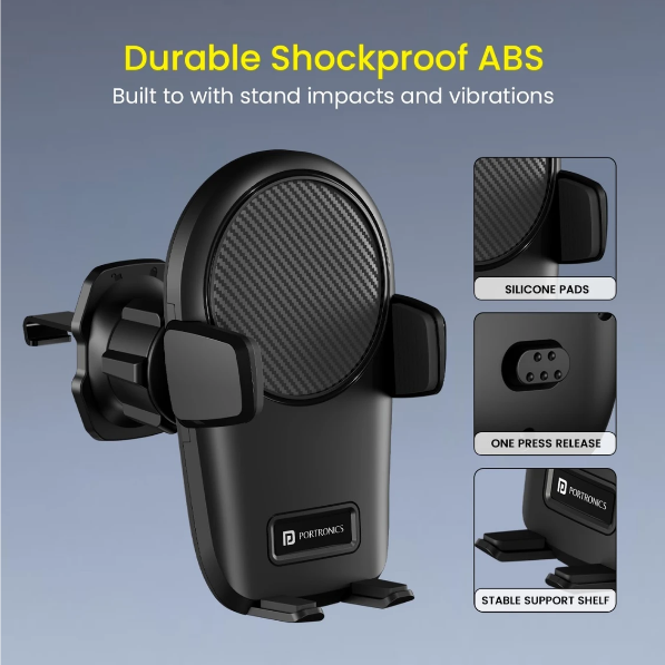 Portronics Clamp Z Car Phone Holder Stand with 360 Degree Rotation, AC Vent Mount, Strong