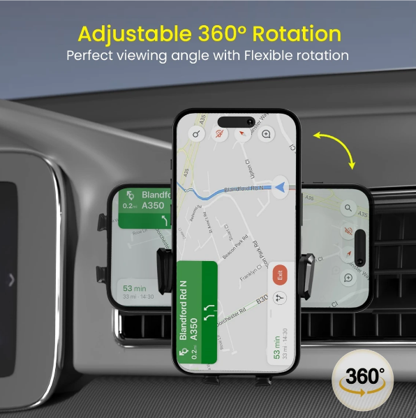 Portronics Clamp Z Car Phone Holder Stand with 360 Degree Rotation, AC Vent Mount, Strong