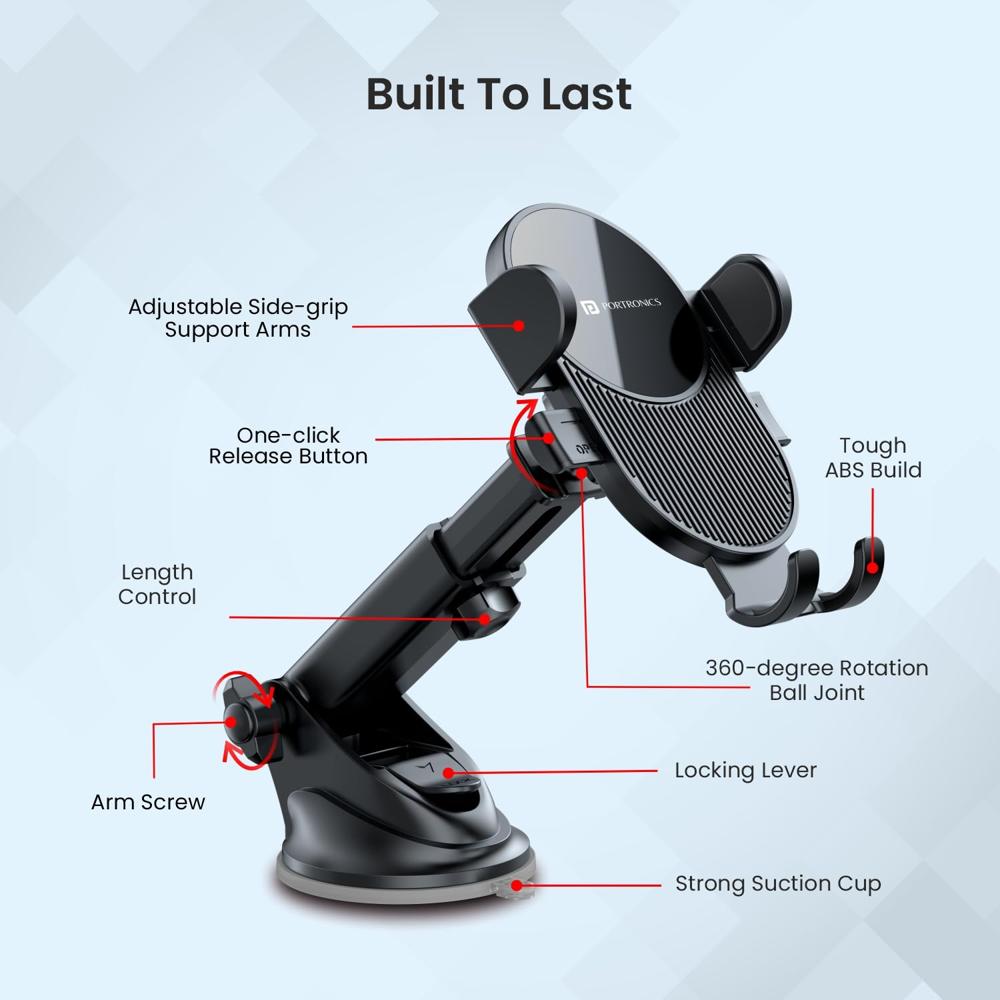 Portronics Clamp M3 Adjustable Car Mobile Phone Holder Stand
