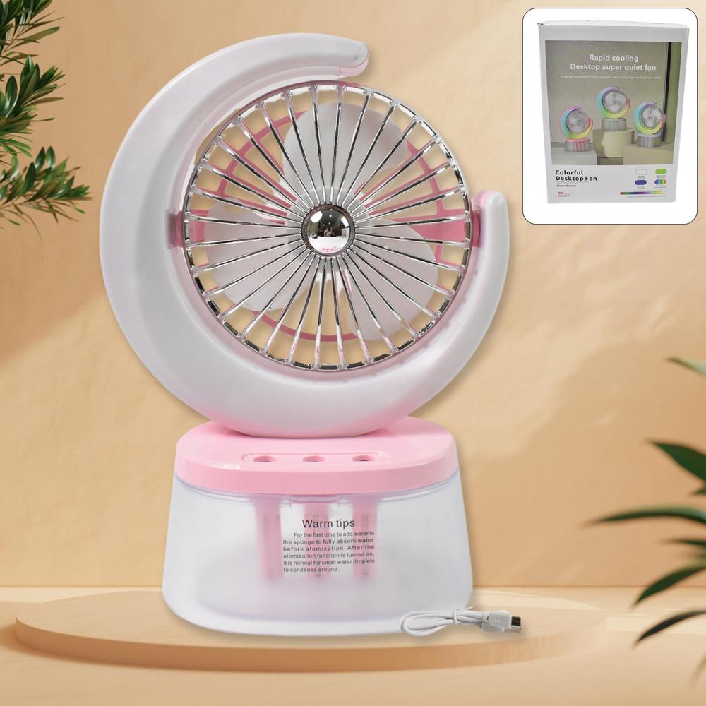Desktop Fan - Camping Fan Led Light, Humidifying Fan (1 Pc / Plug & Play Fan) - Size: 28*12*21