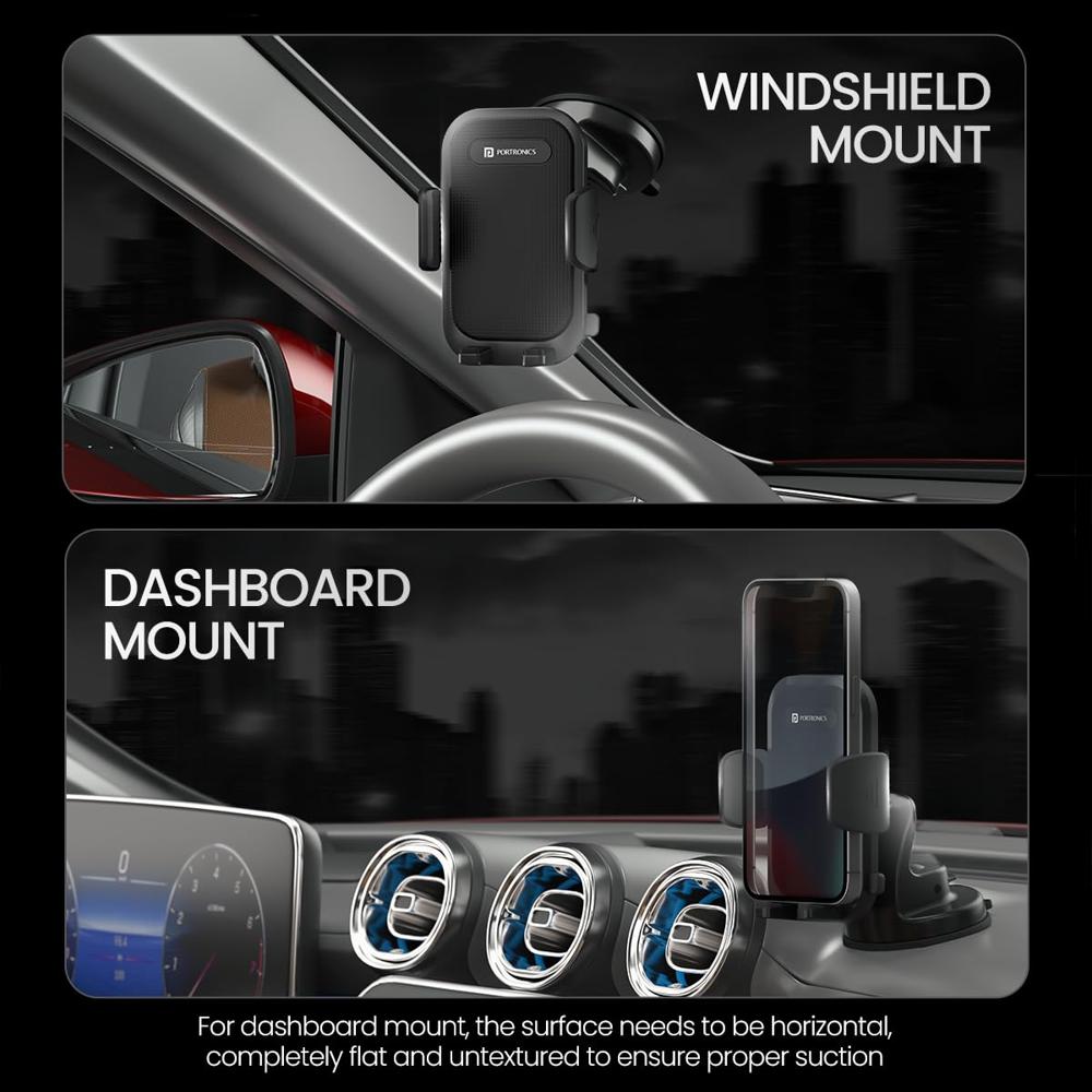 Portronics Clamp M4 Car Phone Holder Stand with 360 Degree