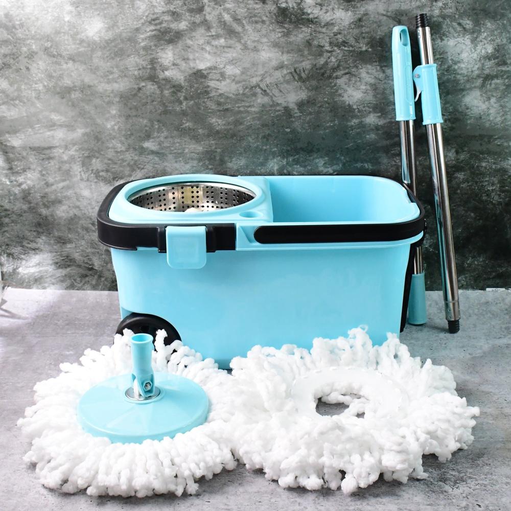 360 Spin Mop With Super Absorbent Microfiber Heads (1 Set) - Material: Plastic/Steel