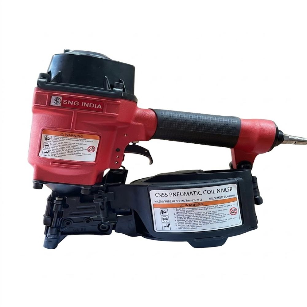 Pneumatic Coil Nailer for Pallet Assembly and Woodworking, Red (CN55)
