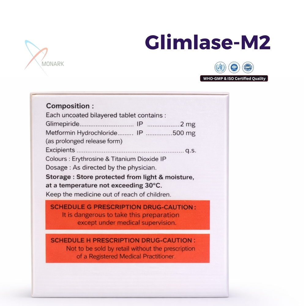Bilayered Tablet of Metformine(SR)500mg + Glimepiride 2mg Tablet