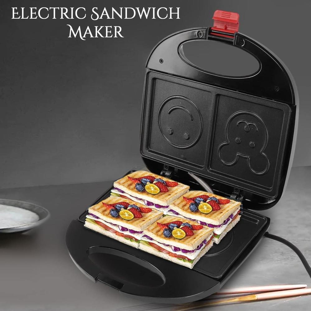 Double Sided Heating 750w Electric Sandwich Maker (1 Pc) - Color: Black