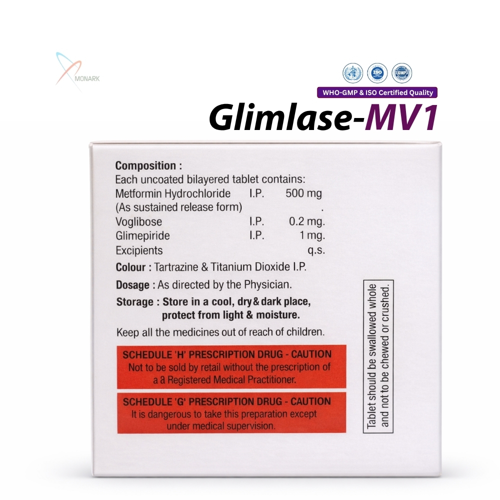 Metformin(SR) 500MG + Voglibos 0.2MG + Glimepiride 1MG Bilayered Tablet
