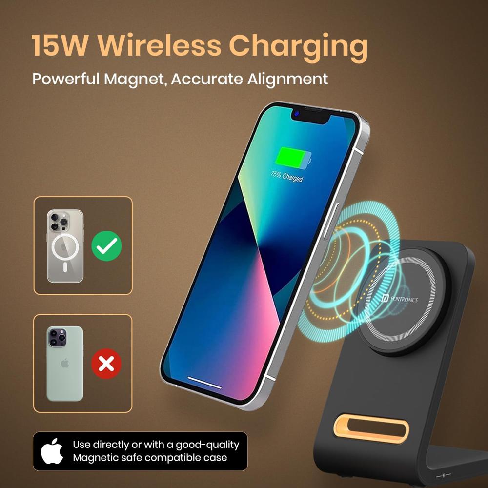 Portronics Flux 15W Qi2 Enabled Fast Charging Wireless Charger, MagSafe