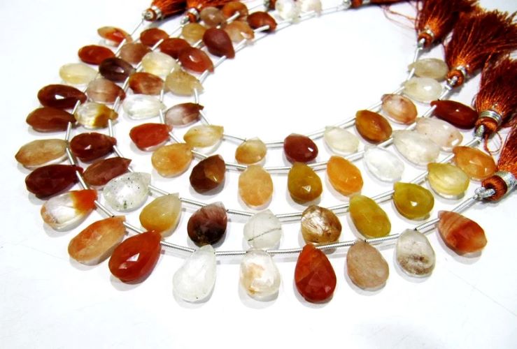 Natural Genuine Copper Rutilated Quartz Pear Shape Beads 10x13 to 11x16mm Briolette Beads Strand 8 Inches Long