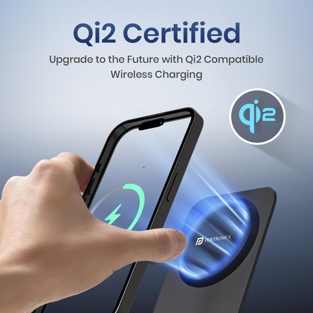 Portronics Flux 2 15W Qi2 Certified Fast Charging Wireless Charger,