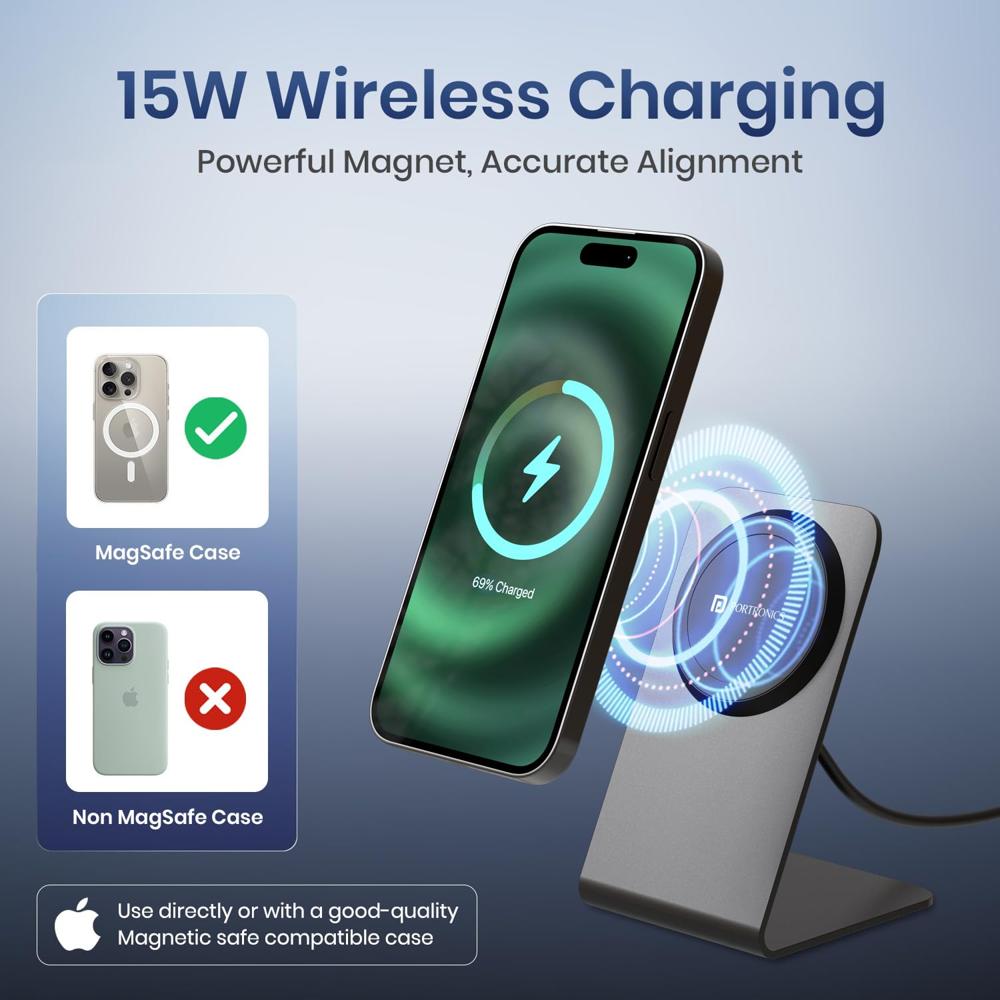Portronics Flux 2 15W Qi2 Certified Fast Charging Wireless Charger,