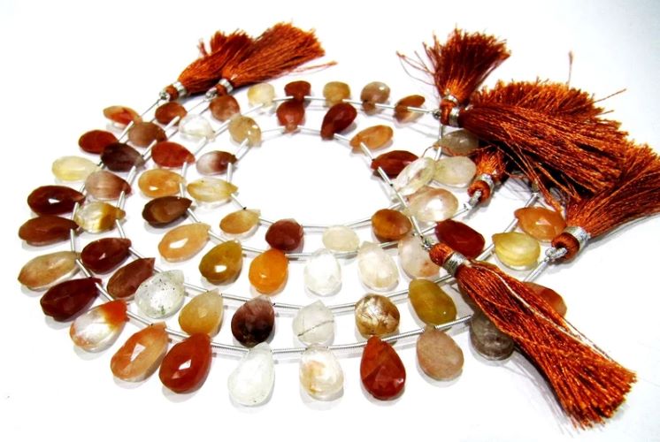 Natural Genuine Copper Rutilated Quartz Pear Shape Beads 10x13 to 11x16mm Briolette Beads Strand 8 Inches Long 