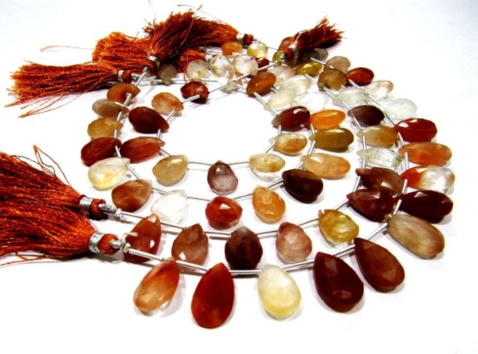 Natural Genuine Copper Rutilated Quartz Pear Shape Beads 10x13 to 11x16mm Briolette Beads Strand 8 Inches Long 