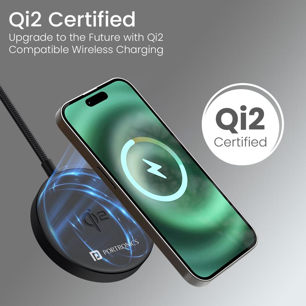 Portronics Quikk 15W Qi2 Certified Fast Charging Wireless Charger,