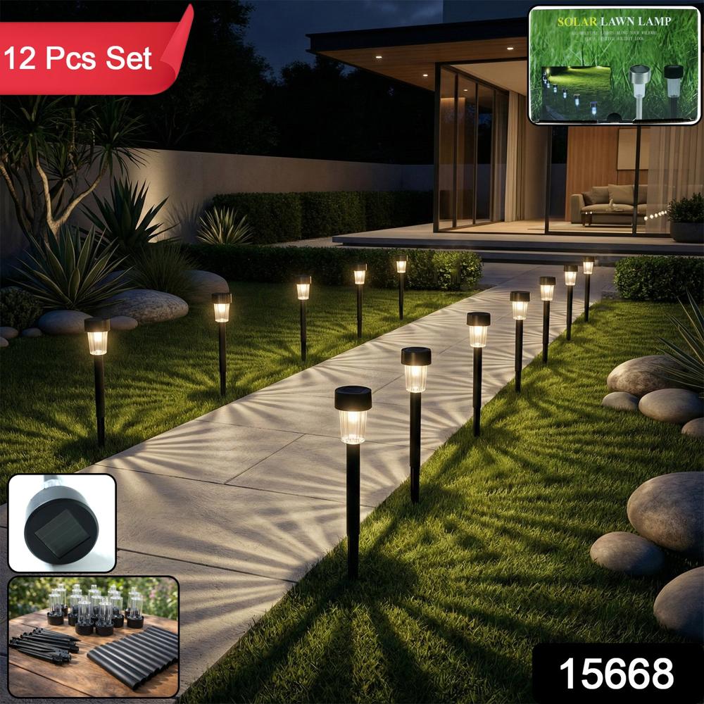 Solar Powered Lawn Pathway Light Set (12 Pcs Set) - Color: Mix