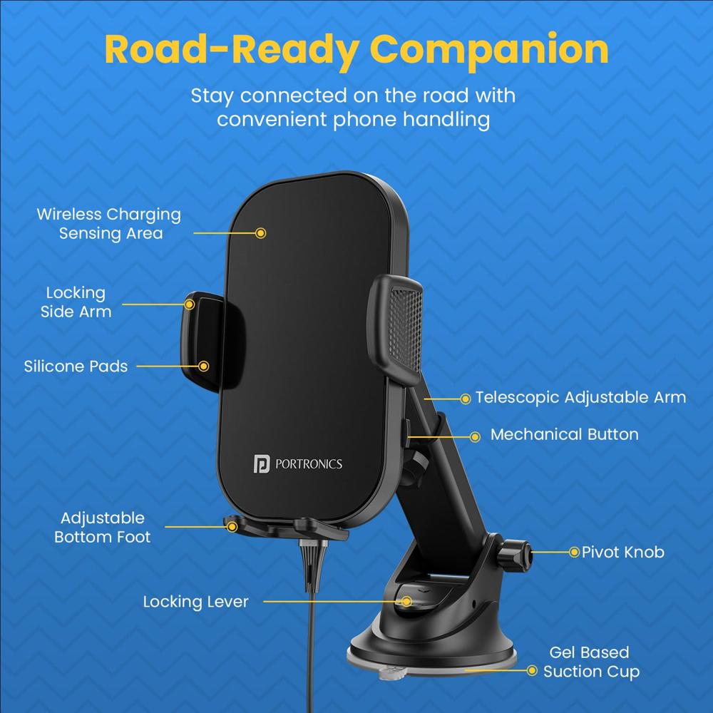 Portronics Charge Clamp 3 Wireless Car Charger with 15 Watts Fast