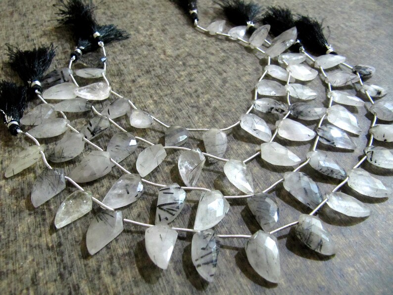 Natural Black Rutilated Quartz Mango Shape Briolette Beads 10x20mm Sold Per Strand 10 Inches long