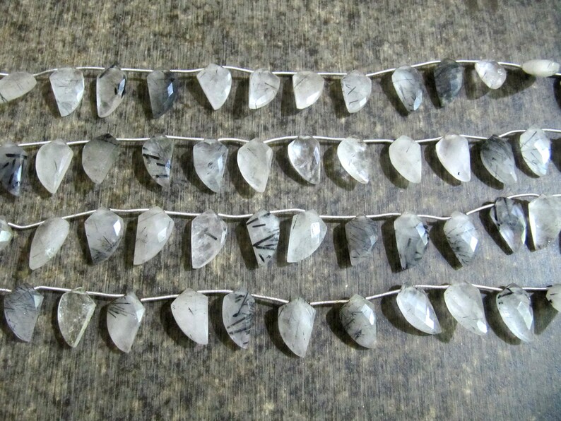 Natural Black Rutilated Quartz Mango Shape Briolette Beads 10x20mm Sold Per Strand 10 Inches long